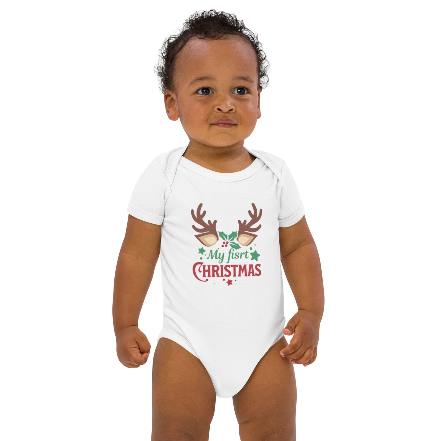 Organic cotton baby bodysuit my fisrt christmas