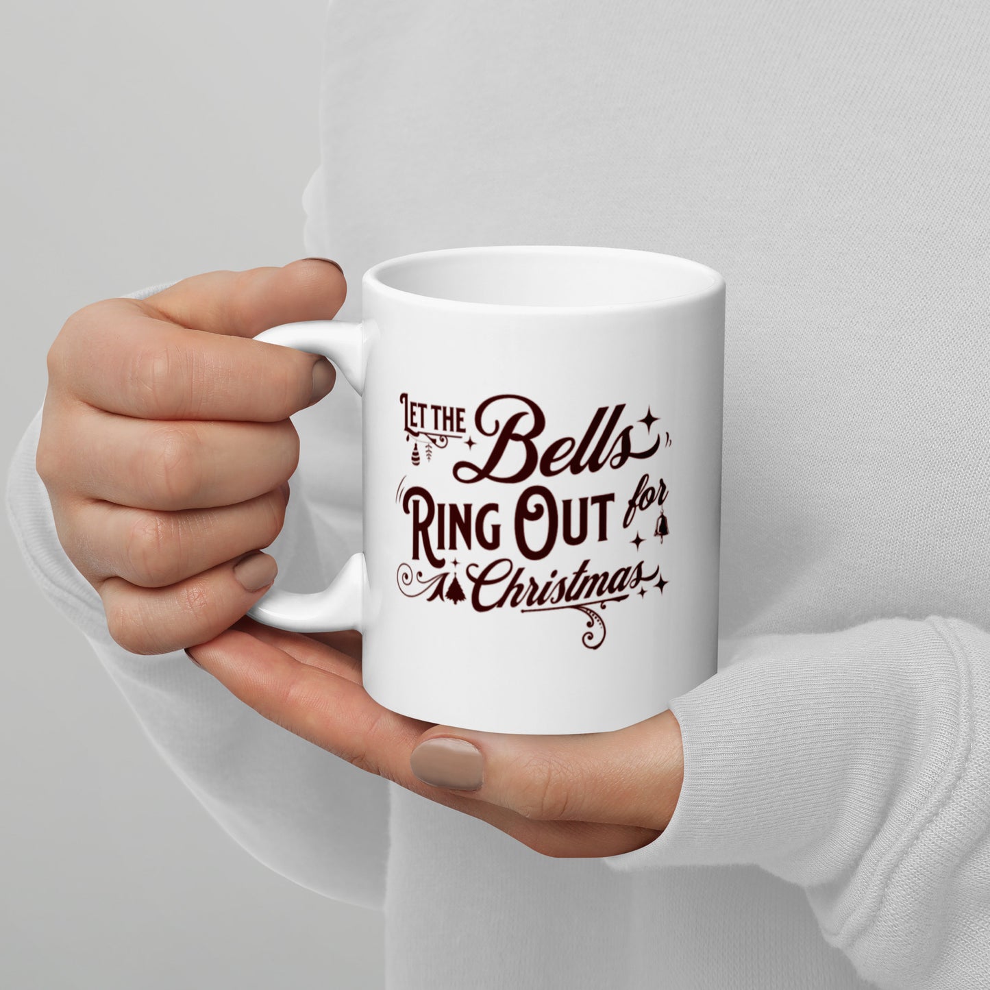 White glossy christmas mug - let the bells ring out