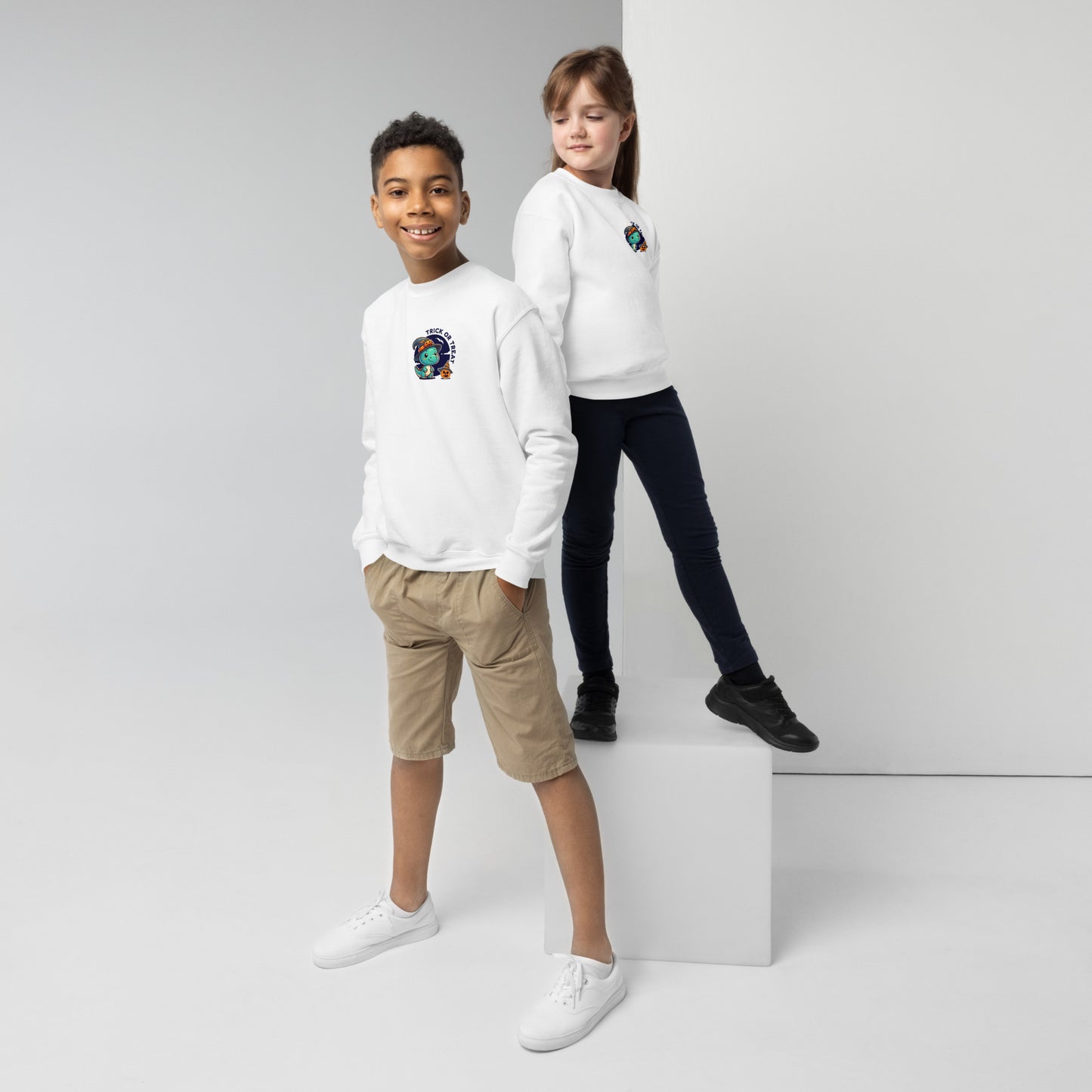 Youth crewneck sweatshirt for trick or treat