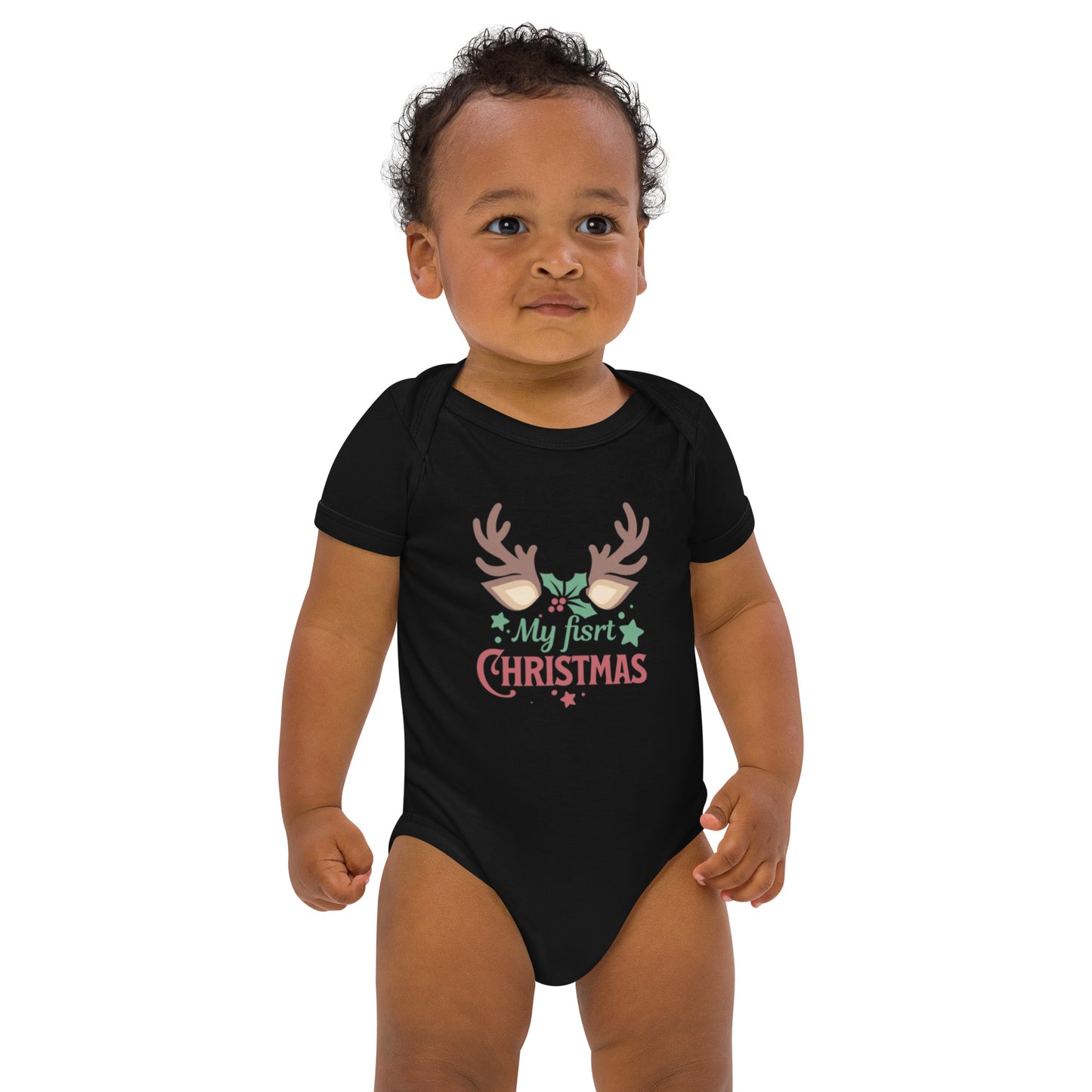 Organic cotton baby bodysuit my fisrt christmas