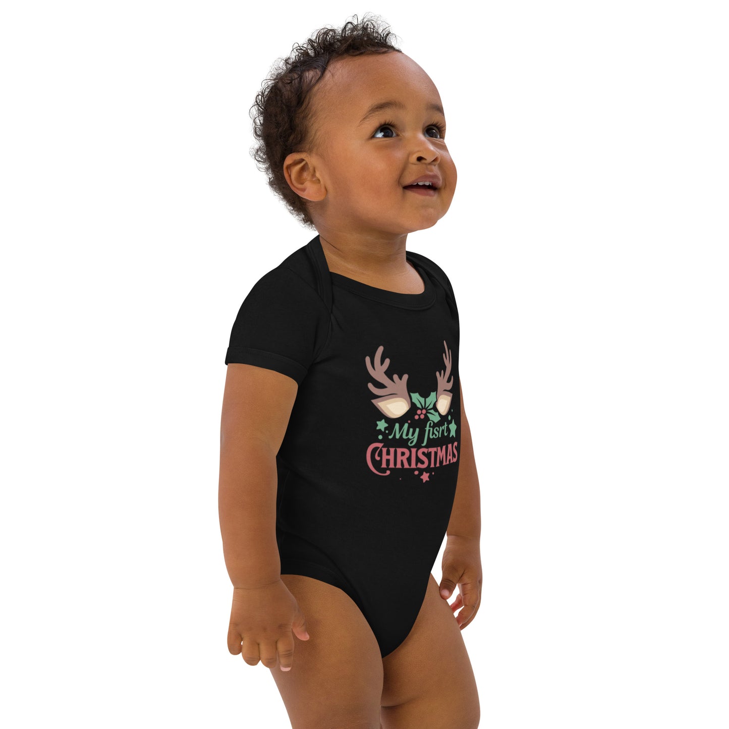 Organic cotton baby bodysuit my fisrt christmas