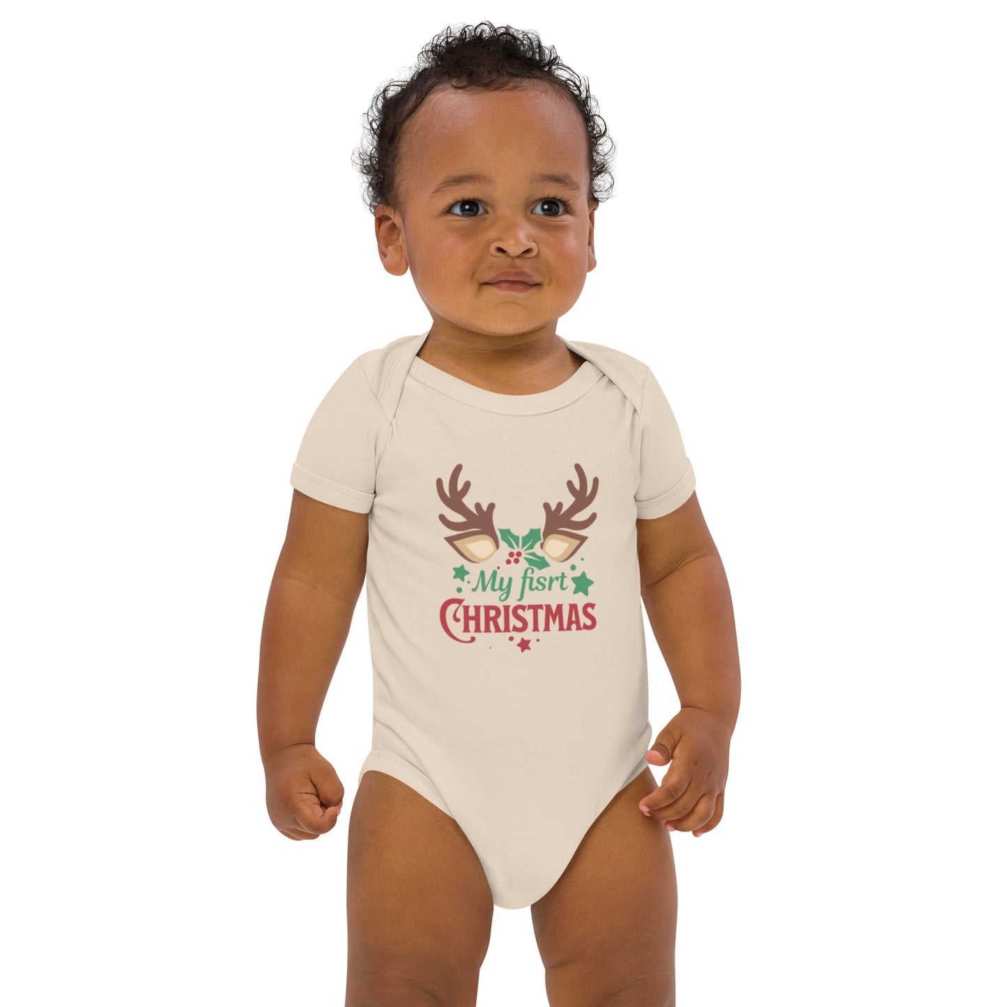 Organic cotton baby bodysuit my fisrt christmas