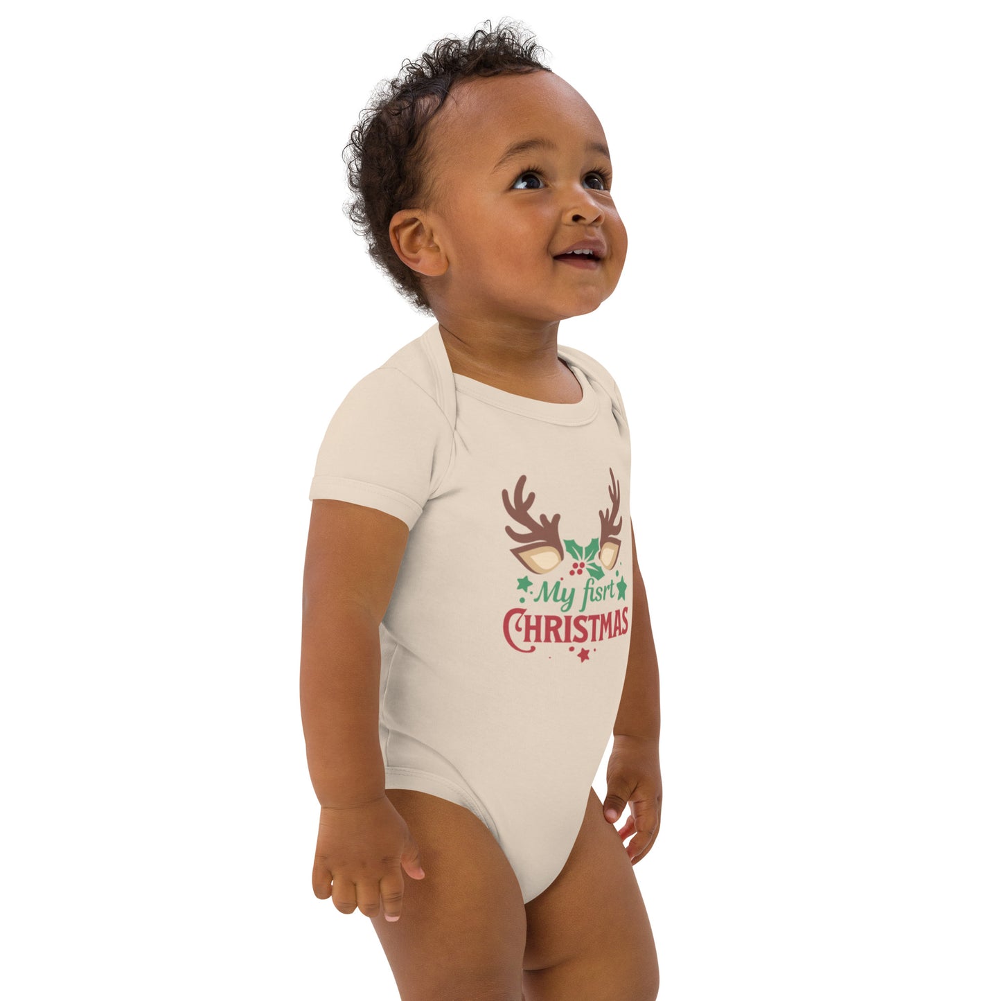 Organic cotton baby bodysuit my fisrt christmas
