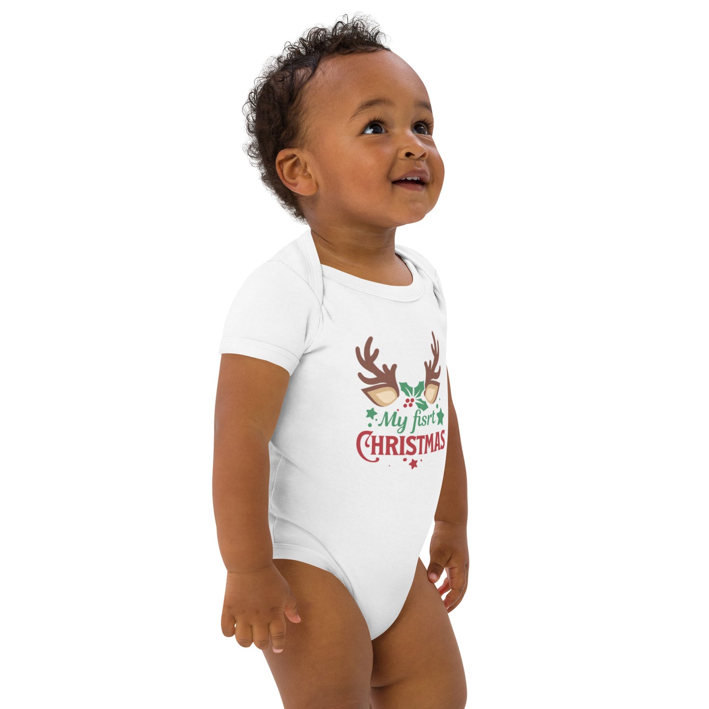 Organic cotton baby bodysuit my fisrt christmas