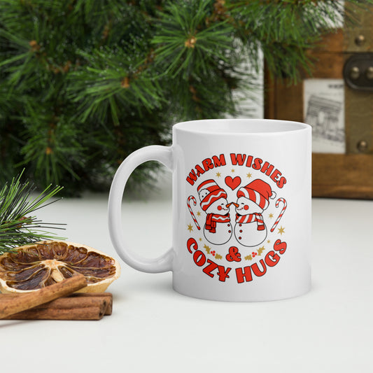 White glossy snowman mug