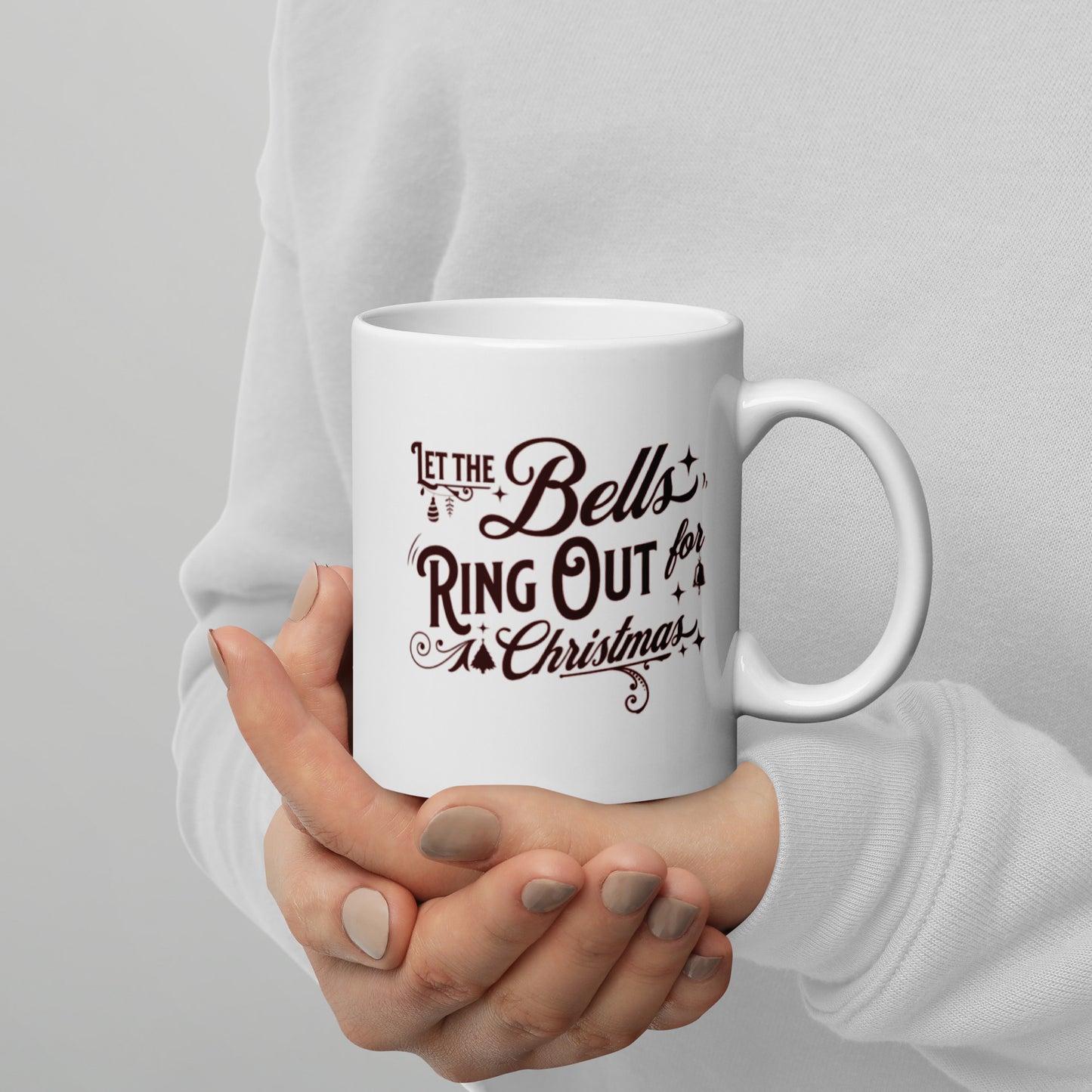 White glossy christmas mug - let the bells ring out