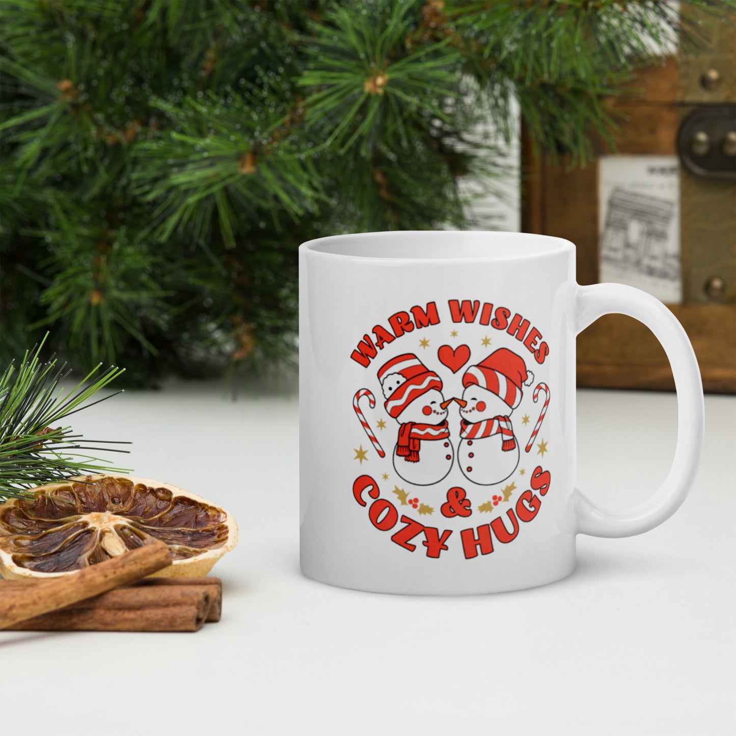 White glossy snowman mug