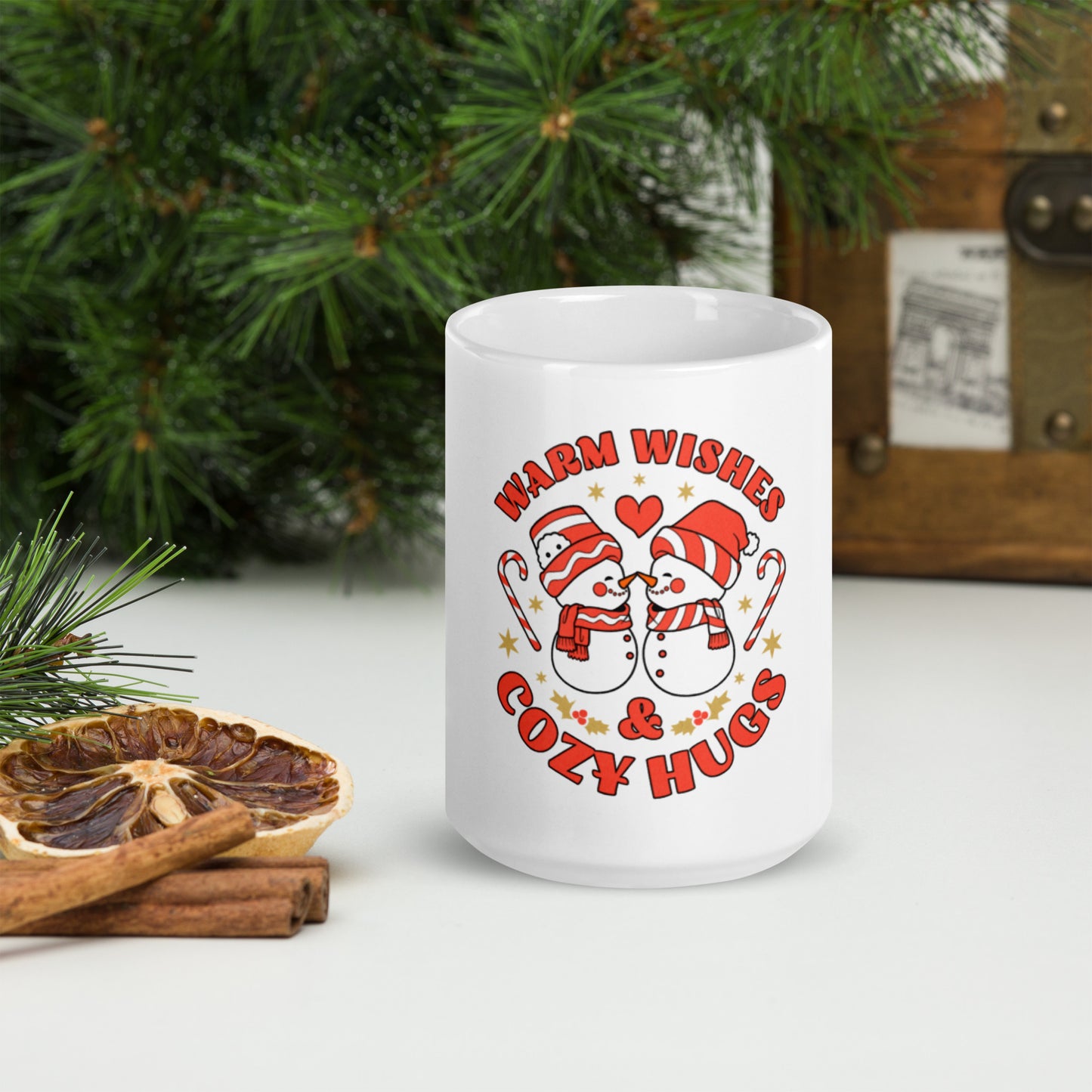 White glossy snowman mug