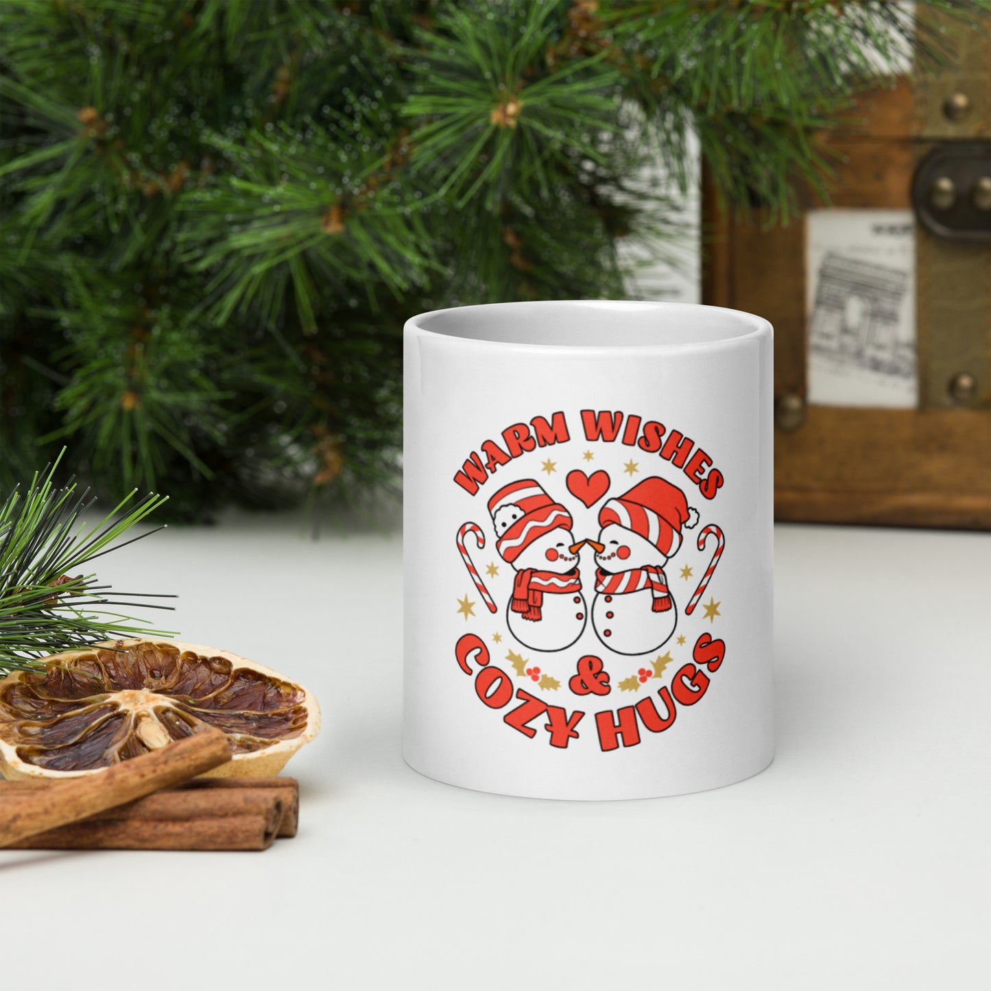 White glossy snowman mug
