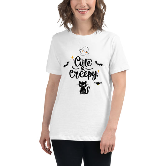 Cute Relaxed Women's Halloween T-Shirt with Ghost