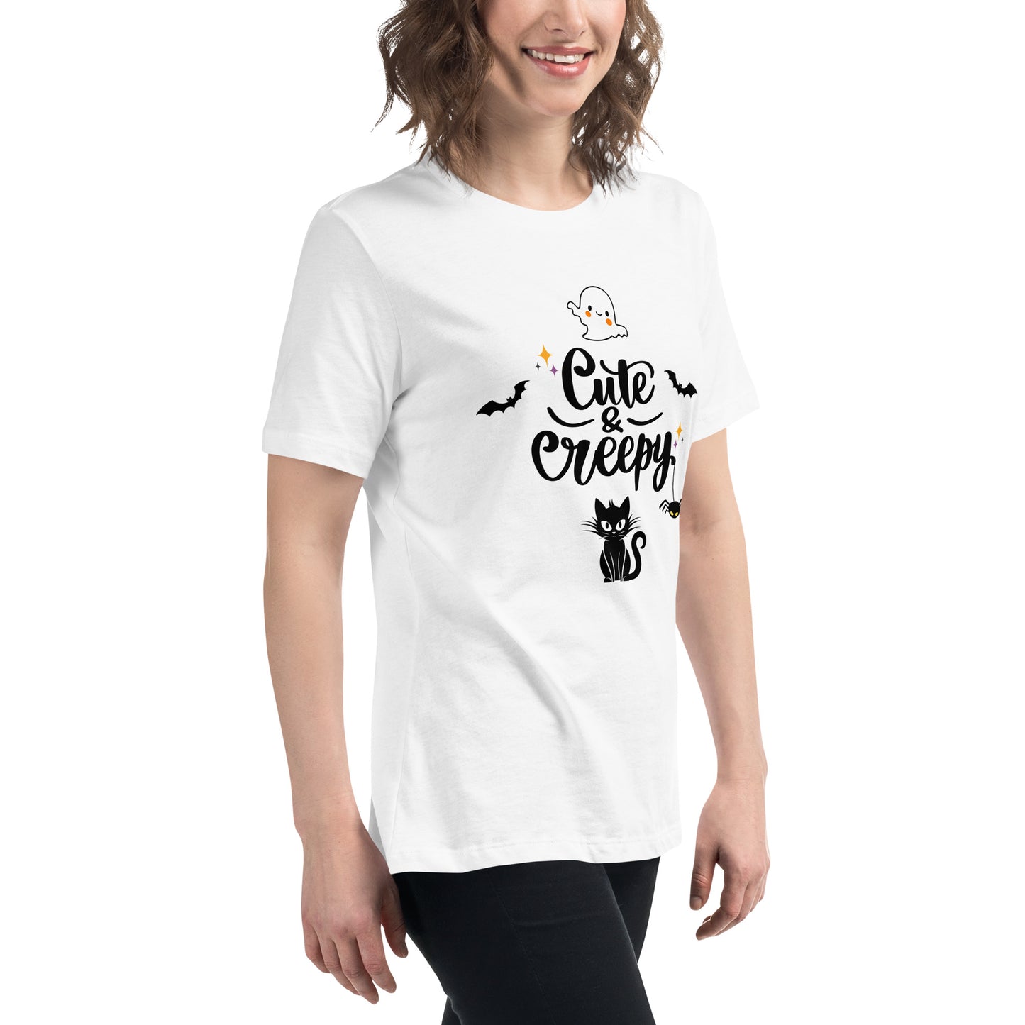 Cute Relaxed Women's Halloween T-Shirt with Ghost