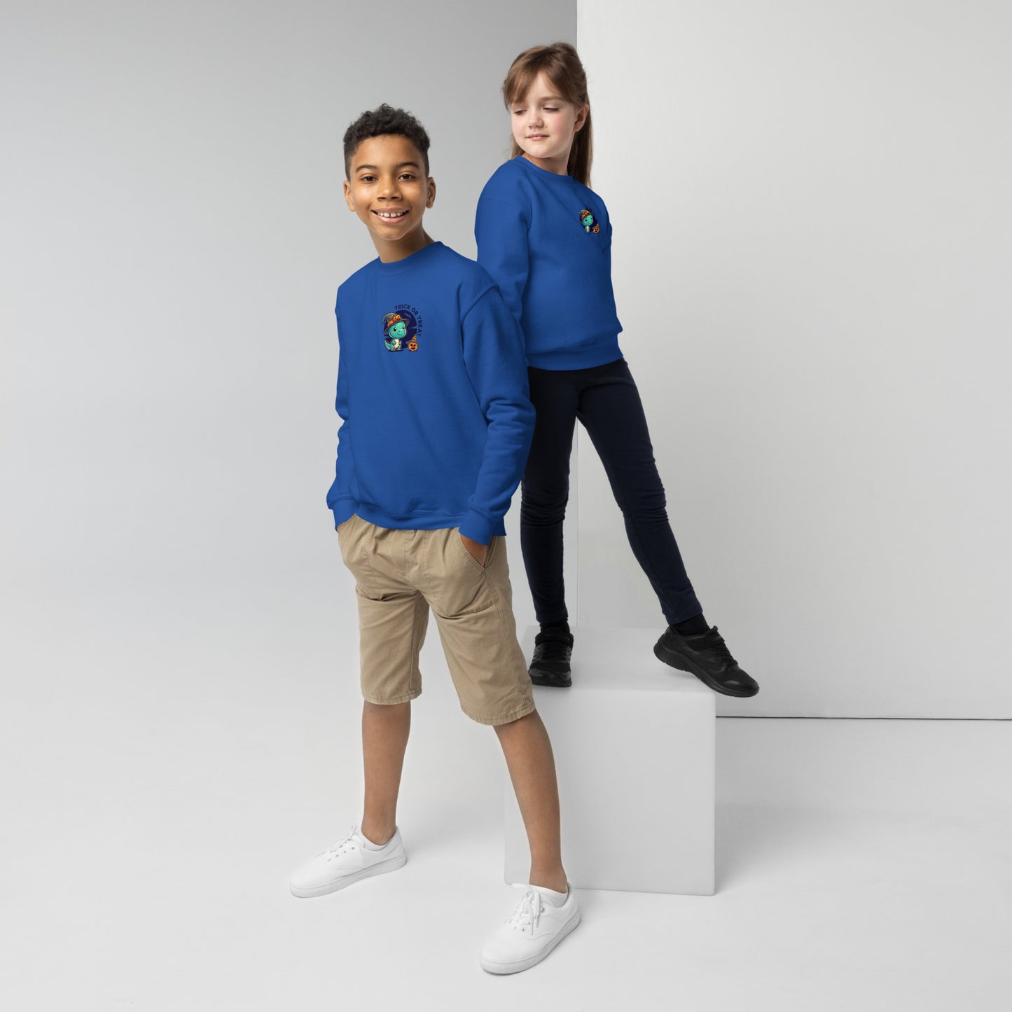 Youth crewneck sweatshirt for trick or treat