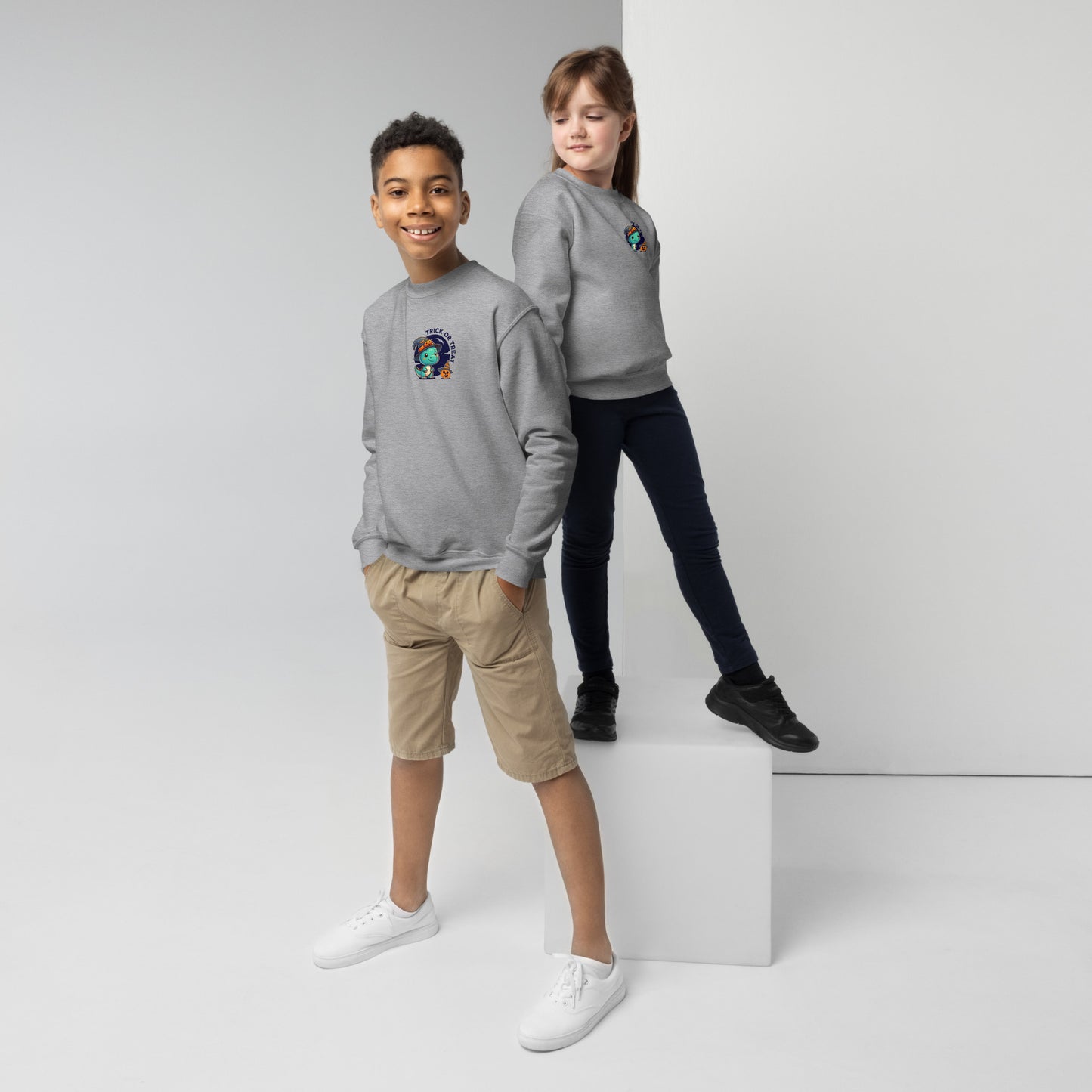 Youth crewneck sweatshirt for trick or treat